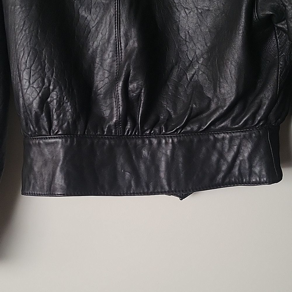 VTG Luis Alvear Womens P XS 80s  Leather Black Bomber Moto Biker Jacket Coat New - Picture 11 of 15